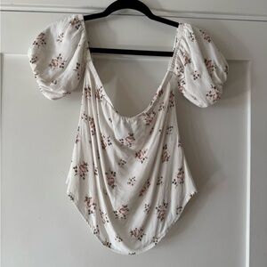 Floral Puff Sleeve Top - White